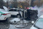 В Краснодаре машина загорелась из-за массового ДТП